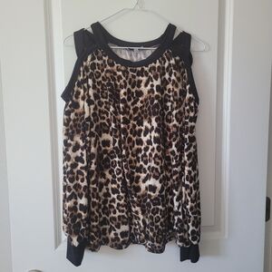 Leopard Print Cold Shoulder Top